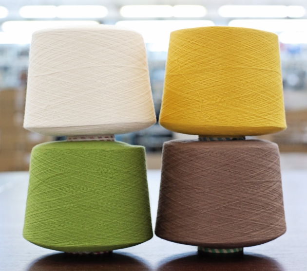 Coloured yarn cones used in narrow fabrics India manufacturing process